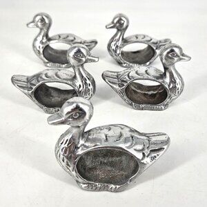 Vintage Pewter Metal Silver Napkin Rings Duck Animal Bird Ornithology Set of 5